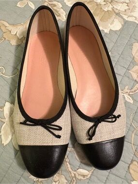 J. Crew Two-Tone Cream and Black Cap-Toe Ballet Flats